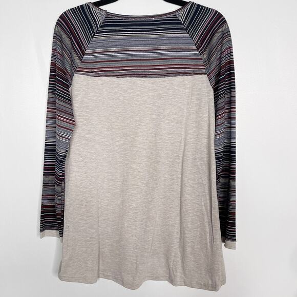 New Doe & Rae Large Heather Gray Striped Raglan Long Sleeve Tee Tshirt Top Crew - Picture 2 of 9
